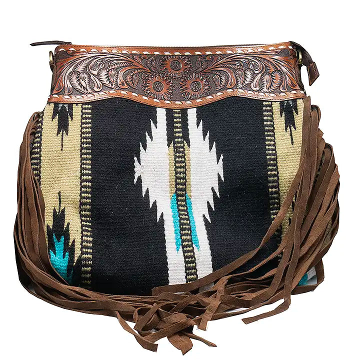 Road Trip Saddle Bag with Embossed Genuine Leather Handbag