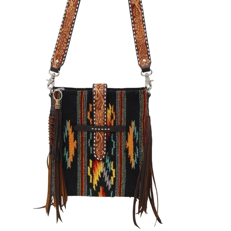 Montana Twist Genuine Leather Black Saddle Blanket Handbag